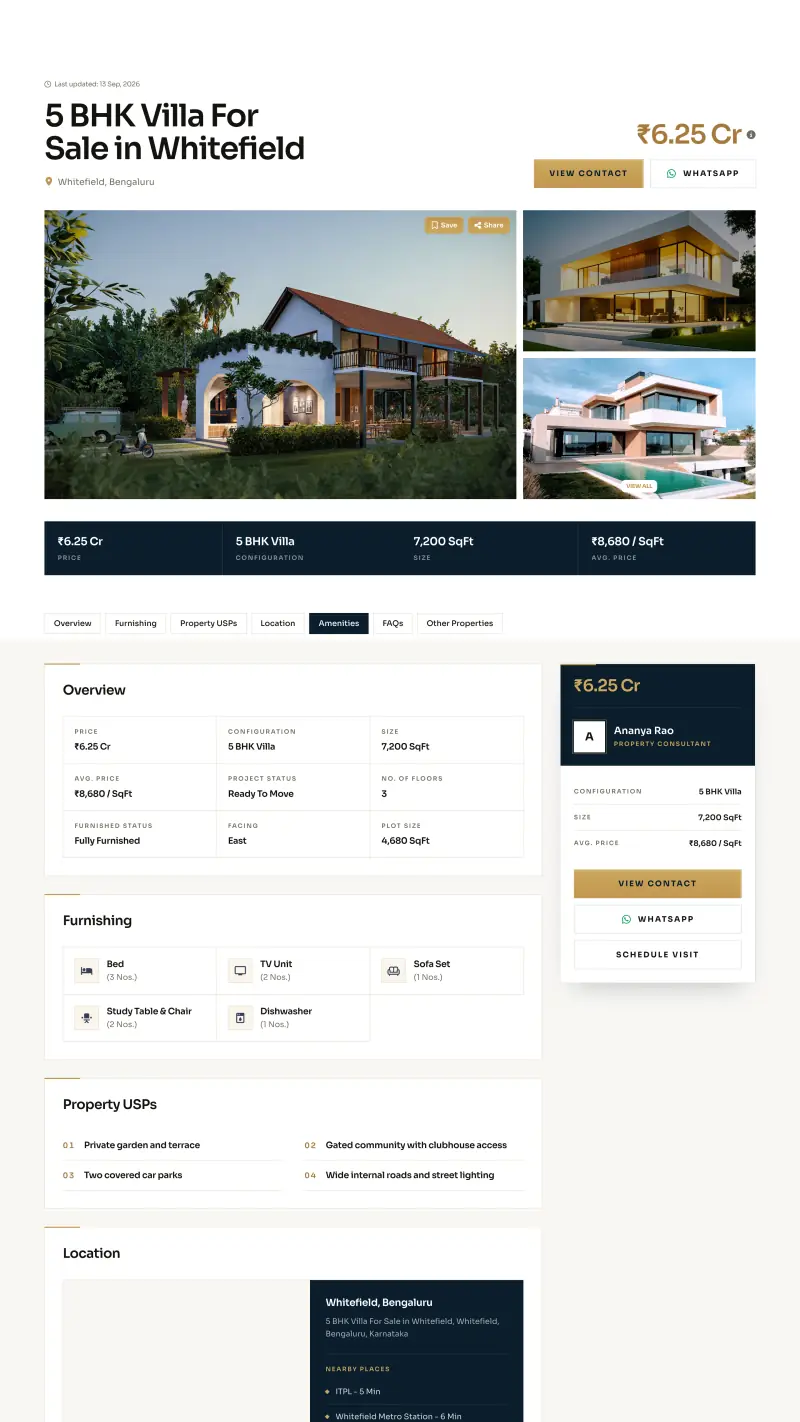 The Onyx design: a property page of a sample OneClick Website